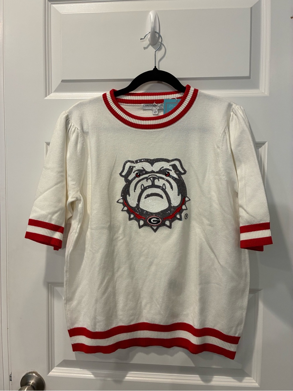 Women's White Georgia Bulldogs Short-Sleeve Sweater Top NWT Large